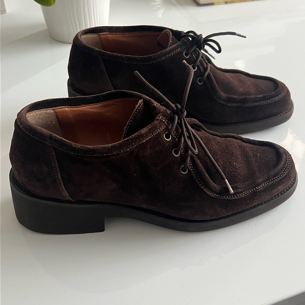 RARE VINTAGE Joan Helpern Brown Suede Laced Loafers Derbys 90s Y2K Joan & David - Picture 7 of 11